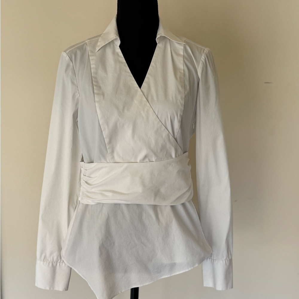 White House Black Market White Asymmetrical Wrap Blouse